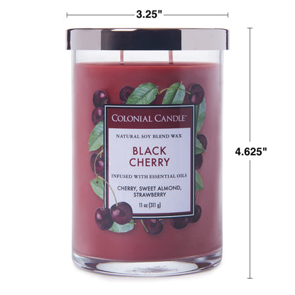 Colonial Candle Black Cherry Scented Jar Candle, Classic Cylinders Collection, 2 Wick, Red, 11 oz - Up to 80 Hours Burn