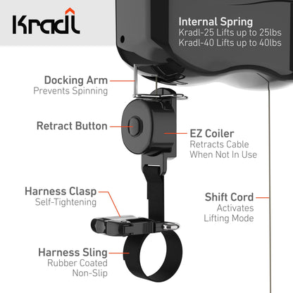 Kradl - Ceiling Mount Bike Lift and Rack. Bicycle Storage Hoist Without Electricity, Clumsy Ropes or Pulleys. 25 Pound Capacity.