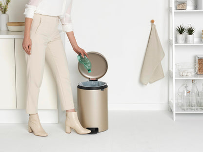 Brabantia Step-On Trash Can | Metallic Gold | 5.3 Gallon / 20L | Bathroom, Bedroom, Office Trash Can with Light Pedal Opening, Handle & Removable Inner Bucket | 11.4 x 15 x 18.4 | + Trash Bags