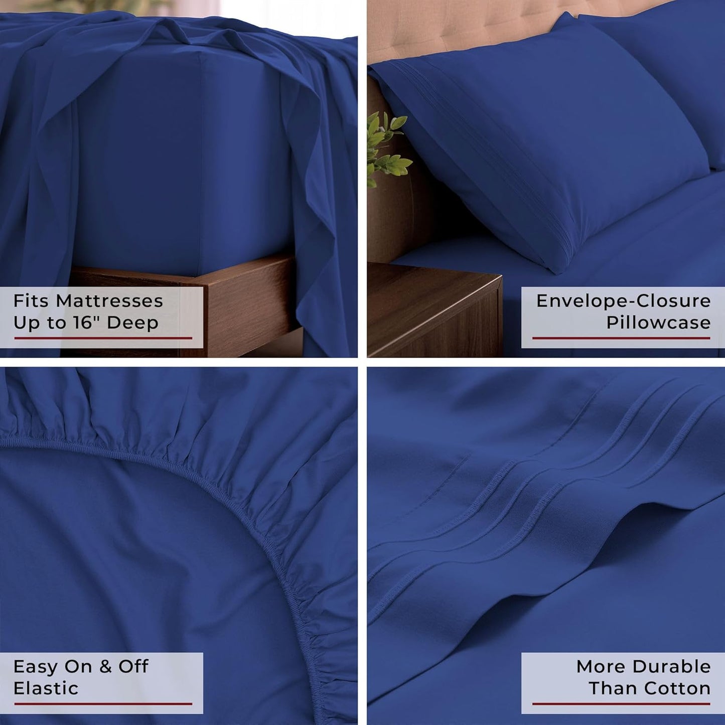 Mellanni King Sheets Set - 4 PC Luxury Bedding | Extra Soft, Cooling, Wrinkle-Resistant (Royal Blue)