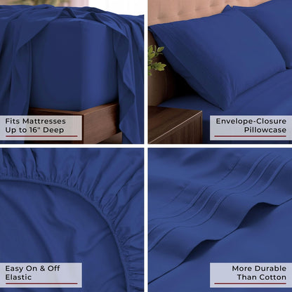 Mellanni King Sheets Set - 4 PC Luxury Bedding | Extra Soft, Cooling, Wrinkle-Resistant (Royal Blue)
