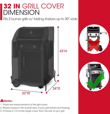 Unicook 32-Inch Heavy Duty Waterproof Grill Cover - Fits 2 Burner Gas BBQs | All-Weather Protection