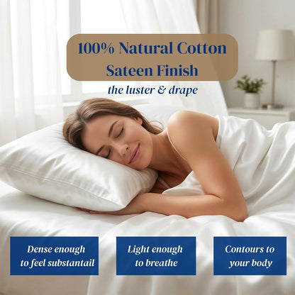 Beckham Hotel Collection King Size Sheets Set - 100% Cotton Sateen, Silky Smooth, 16” Deep Pocket, White