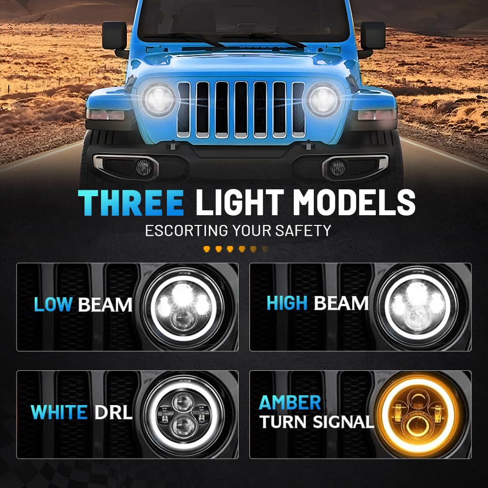 Jeep wrangler headlight,Jeep JK Tail Lights,7" LED Headlights with Smoked Tail Lights for Jeep Wrangler TJ LJ JK JKU 1997–2020 | High Output Lighting Kit, Street Legal, Easy Plug & Play Install