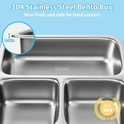Freshmage Stainless Steel Bento Box - Large Capacity, Leakproof & BPA-Free | 3 Compartments, Pink