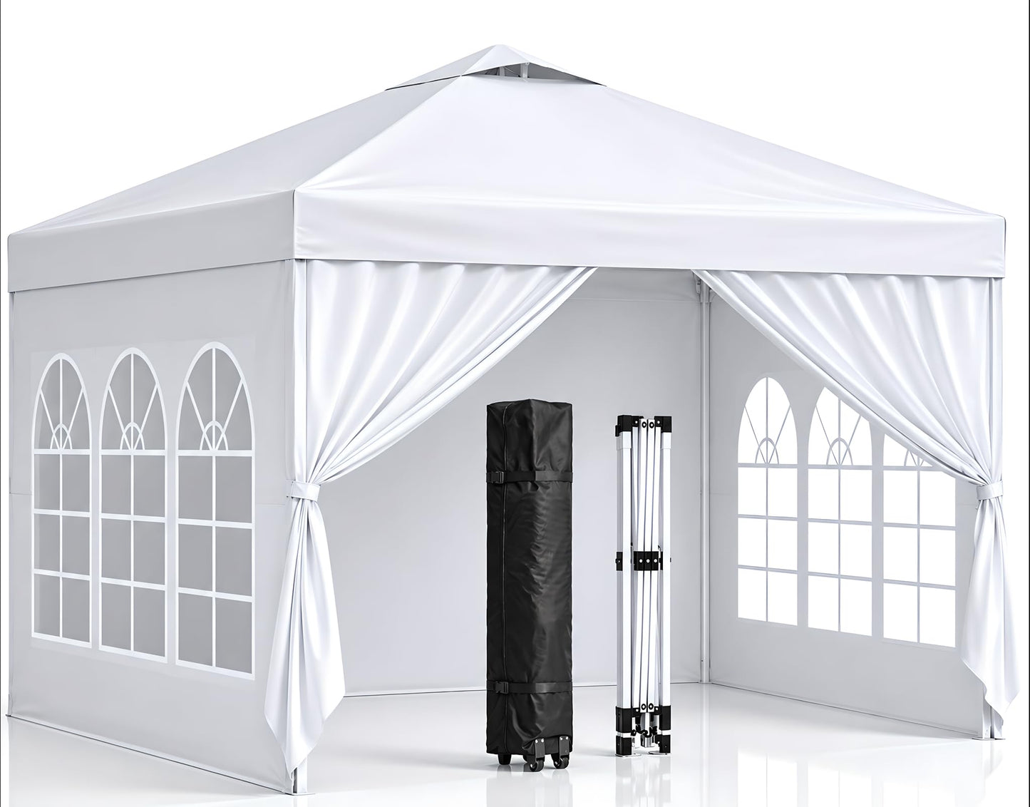 10x10 Pop Up Canopy with Sidewalls- Portable Sun Shade Beach Tent, Gazebo Heavy Duty with Cover Wheeled Bag, Ideal for Parties, Backyard, Camping (White)