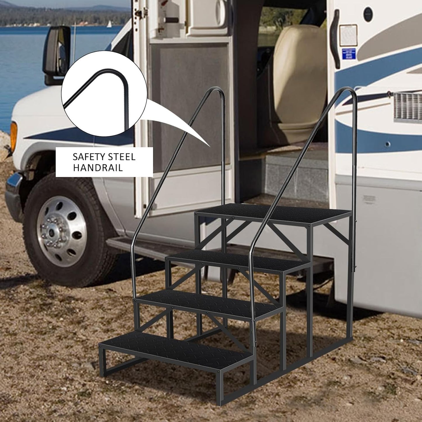 COZONY 3 Step RV Steps, RV Stairs with 2 Handrails & Anti-Slip Panel, 660lb Capacity Hot Tub Steps, Portable Trailer Ladder for Mobile Home, Outdoor, Camping, Travel, Porch, SPA, Pool