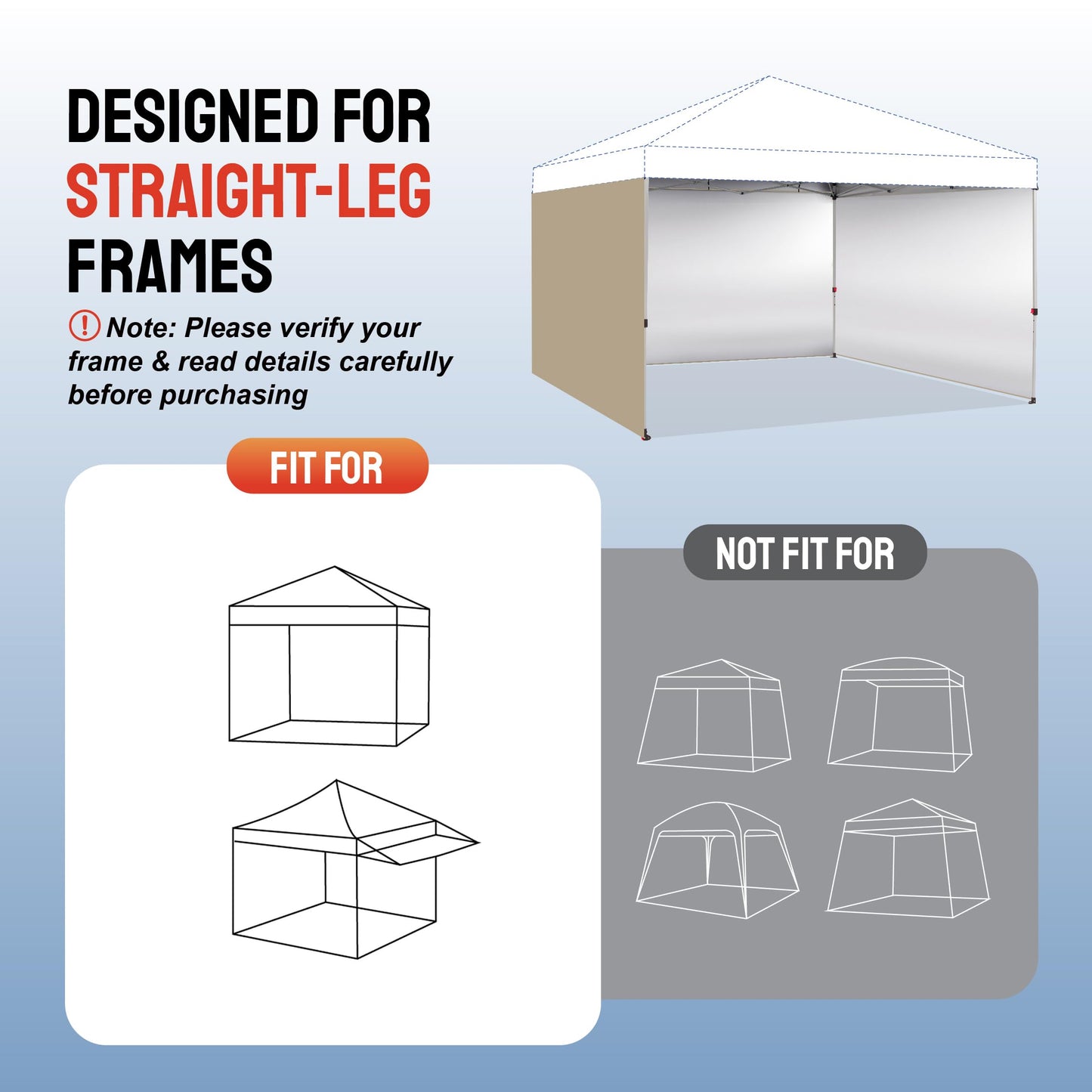CROWN SHADES 12x12 Canopy Sidewalls (4pck) - Side Walls 12x12, Sidewalls for Canopy - Tent Accessories, Beige