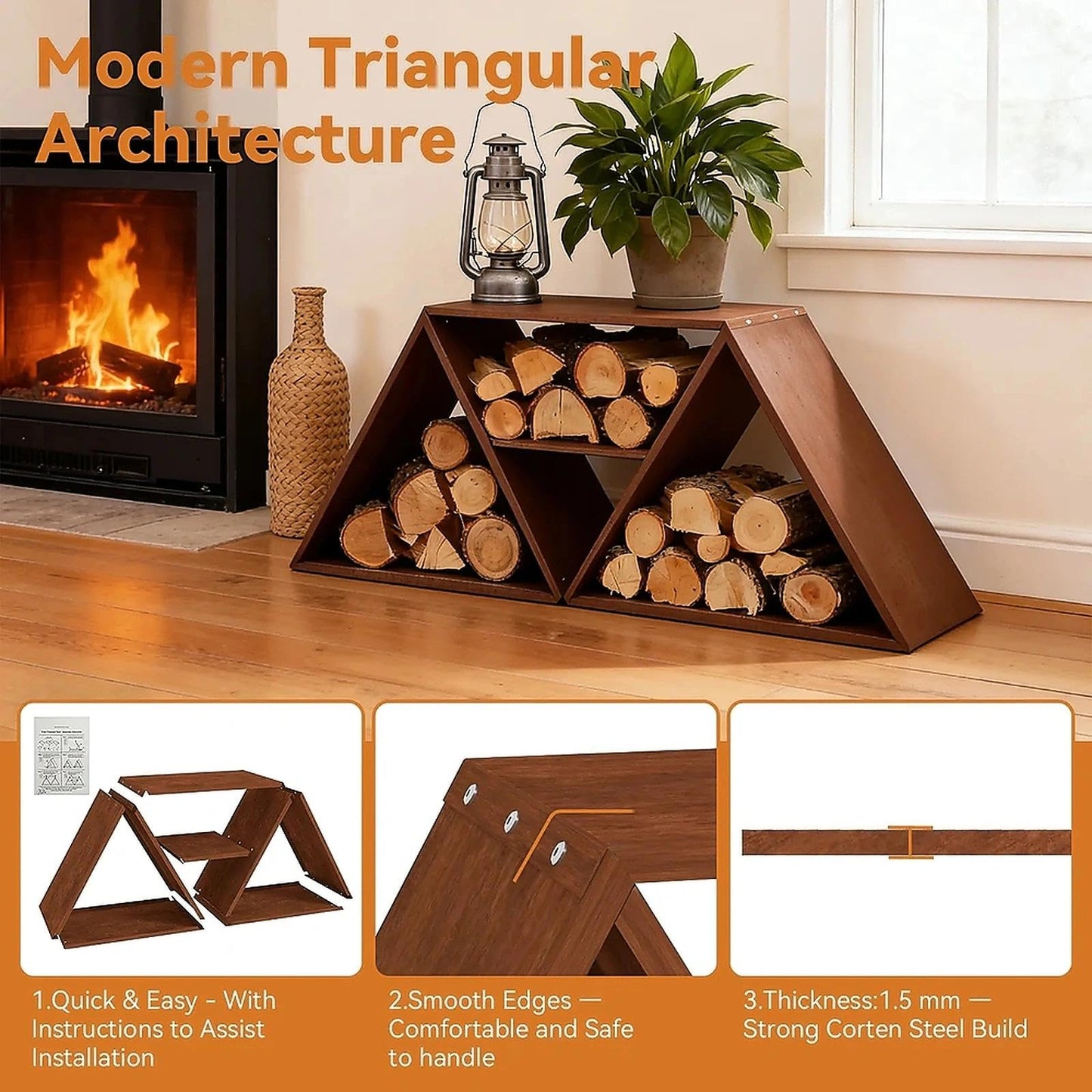 Decoroca Large Firewood Storage Rack Heavy Duty Smokeless Fire Ring – 40"