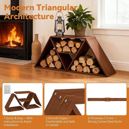 Decoroca Large Firewood Storage Rack Heavy Duty Smokeless Fire Ring – 40"