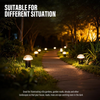 VENUS MANUFACTURING Low Voltage Landscape Pathway Lighting 6PK 1.5W LED Mushroom Lights 35Lumen Wired Walkway Light 3000K Warm White Driveway & Sideway Lights Metal Black Finish with Connector Stake