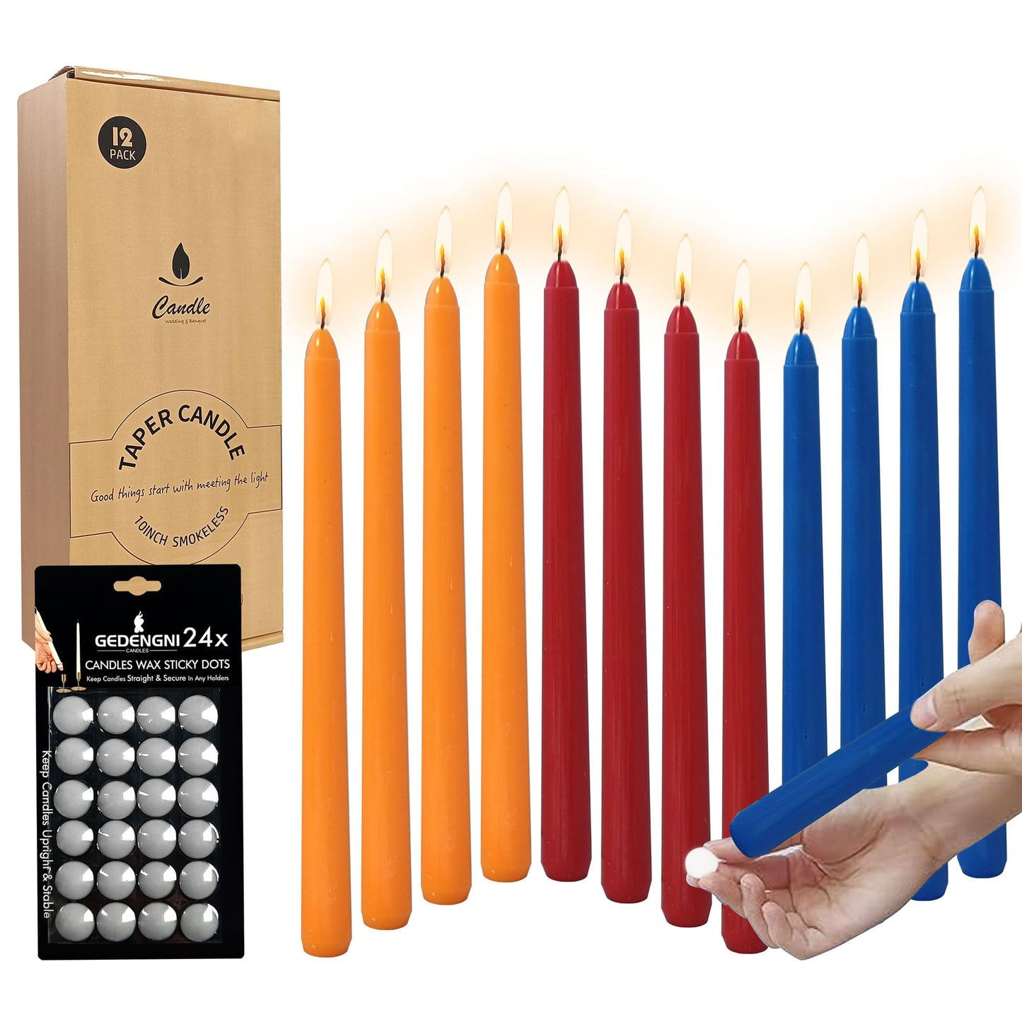 Gedengni Unscented Candlesticks Dripless Taper Candles,10 inches Red Tapered Candles Colorful Candle Sticks Orange Candlestick for Home Party Wedding Restaurant Holiday,12pcs (8D-ORBLRE)