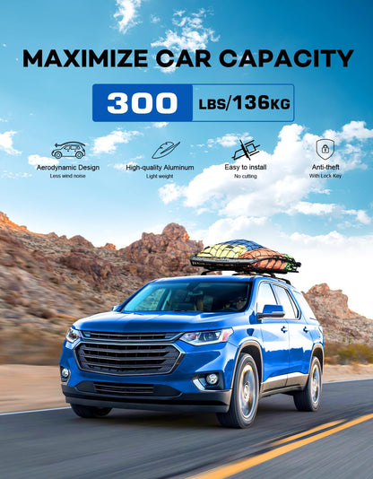 Wonderdriver Lockable 300lbs Roof Rack Cross Bars Compatible with Chevy Chevrolet Traverse 2018 2019 2020 2021,All-Metal Aluminum Heavy Duty Roof Rails Crossbars Cargo Canoe Black Rooftop Luggage.