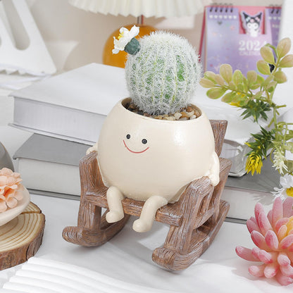 WINLDKFER Creative New Home Office Succulent Flower pots, Cute Rocking Chairs, Round face Sitting Flower pots, Plant Decorative Ornaments