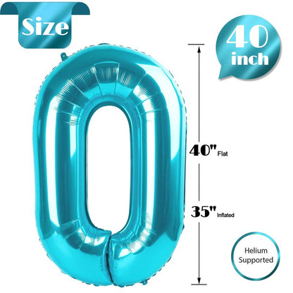 Light Blue Number 0 Balloon 40 Inch, 0 Balloon Number for 10th 20th 30th 40th 50th 60th Birthday Decorations, Light Blue Party Supplies