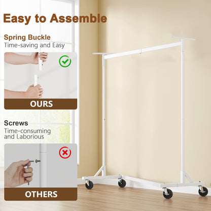 Hoctieon Z Clothes Rack with Cover, Metal Heavy Duty Clothing Rack, Rolling Garment Rack with Wheels, with Dustproof Cover Waterproof Protector, with 2 Durable Zippers, for Hanging Clothes, White