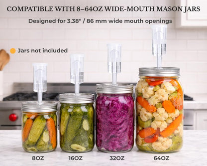 Jillmo Fermentation Lids for Wide Mouth Mason Jars, Stainless Steel Auto Venting Fermenting Lid Kit with Airlocks & Silicone Grommets for Pickles, Kimchi & Sauerkraut, 4 Pack, No Jars Included