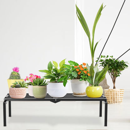 Gouisalin 1 Tier Metal Plant Stand Indoor Outdoor, Potted Multiple Flower Pot Holder Rack Plant Shelf, Heavy Duty Planter Display Shelving for Patio Balcony Garden Living Room Decorative (Black)