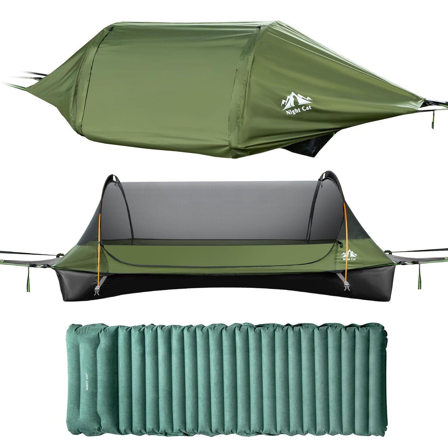 Night Cat Upgraded Flat Lay Hammock Tent Combo with Sleeping Pad Non Rolling for 1 Person Adults 330LBS 87x28x19in