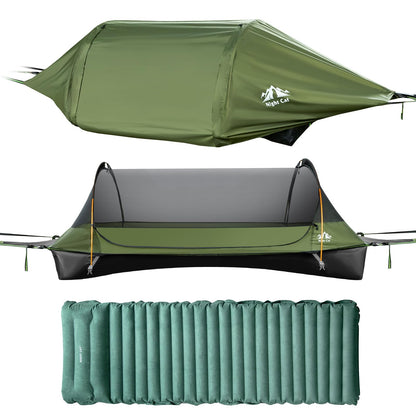 Night Cat Upgraded Flat Lay Hammock Tent Combo with Sleeping Pad Non Rolling for 1 Person Adults 330LBS 87x28x19in