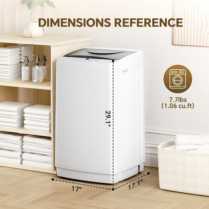 KMFurnila Portable Washing Machine, 1.06 Cu.Ft. Full-Automatic Laundry Machine with Child Safety Lock, 10 Wash Cycles & 3 Water Levels, 7.7 LBS Compact Washer for Apartment Dorm RV Camping, White