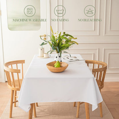 BYDOLL Table Cloth White 60x102 Inch Tablecloth 2 Pack for 6 Foot Rectangle Tables Outdoor Washable Wrinkle Free and Spillproof Polyester Tablecloth for Festival Wedding Party Cover