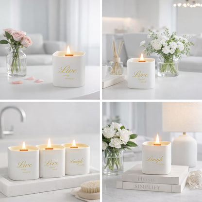Set of 3 Premium Scented Soy Candles Gift Set | One Life Collection - Orange Blossom, White Tea & White Bloom | Crackling Wood Wick | Luxury Candle Set for Relaxation, Home Décor & Gifts | 9.8oz Each