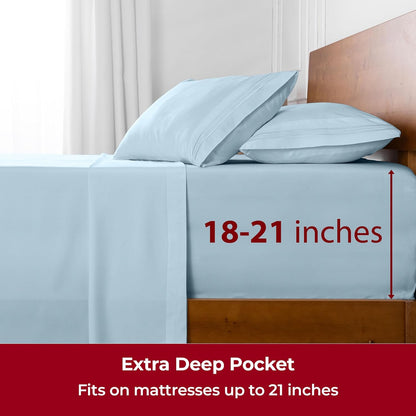 Mellanni Extra Deep Twin Sheets - Hotel Luxury Bedding Set | Ultra Soft, Cooling, Wrinkle-Resistant (Aqua)