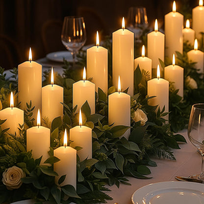 Veiuwa 36 Pcs Ivory Pillar Candles Bulk Set，2x3 2x6 2x8 Inch - 12 Each Size，Hurricane Candles，Dripless Unscented Smokeless，Gives You a Better Atmosphere When Organizing Wedding or Event Party.