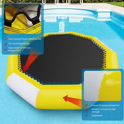 XHYCPY Inflatable Water Trampoline, 10FT/12FT Recreational Water Bouncer w/Inflator, Rope Ladder, Storage Bag, Portable Bounce Swim Platform for Lakes, Pools, Calm Sea