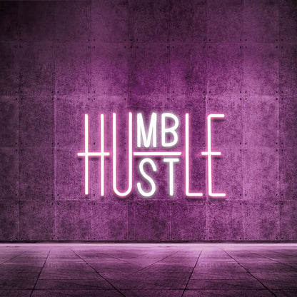 Hustle LED Neon Sign for Wall Decor, Humble Party Decorations, USB Powered Switch Adjustable Brightness LED Neon Lights, for Office Room, Gym Room, Man Cave Decor (Yellow&White)