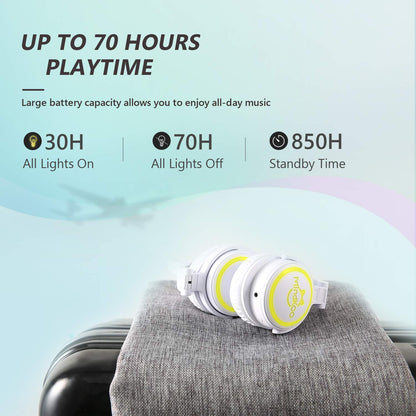 Headphones for Back to School, Kids Cat Ear Headphones, Led Lights Up, Foldable Bluetooth Wireless Headphones with Microphone for iPad Tablet