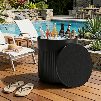 Trygoal Patio Table, 2 PCS Ice Chest Storage, Portable Outdoor Bucket Cooler, 16.65in Outdoor Cooler Side Table - 2 in 1, Ice Chest Side for Parties Picnics Beach, Black