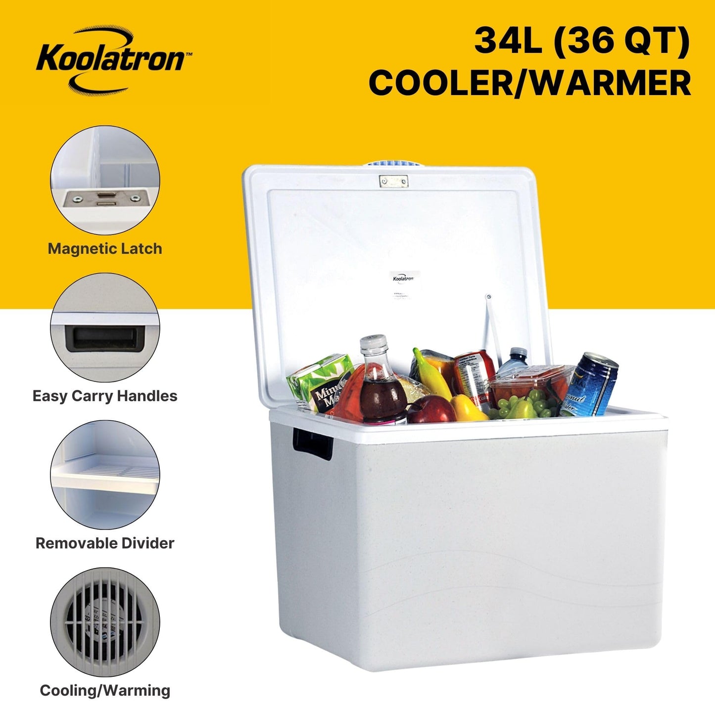 Koolatron 12V Iceless Cooler & Warmer – Portable Electric Cooler / Nevera Portátil Eléctrica for Car Truck Camper Boat, Hard Sided Mini Fridge for Camping Picnic Travel Lunch Food Drinks Office 36 qt