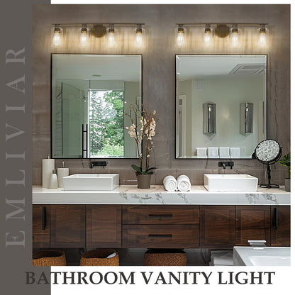 Emliviar 4-Light Vanity Light Fixture, 31 Inch, Fluted Ripple Glass Shade, Oil Rubbed Bronze Finish, Model YE295B