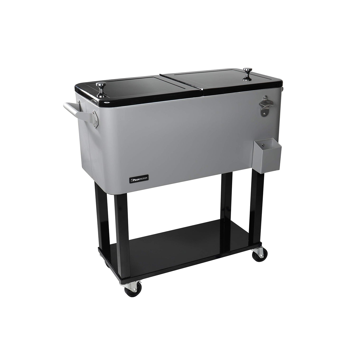 Pearington 80 Quart Rolling Ice Chest, Portable Patio Party Bar Drink Cooler Cart, with Shelf, Beverage Pool with Bottle Opener, Grey
