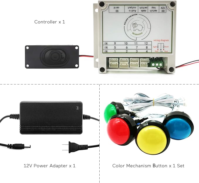 Escape Room Props 5 Colors Buttons Mechanism Press It In Order To Control 12V Magnet Lock For Exit Game Owner Player Adventurer (8 Buttons No Audio)