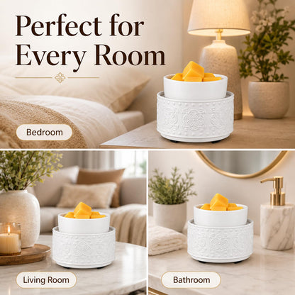 Mocosa Ceramic Candle Wax Melt Warmer for Scented 3-1 Electric Candle Warmer Home Fragrance Burner Perfect Gifts for Mom Women(White-Granular)