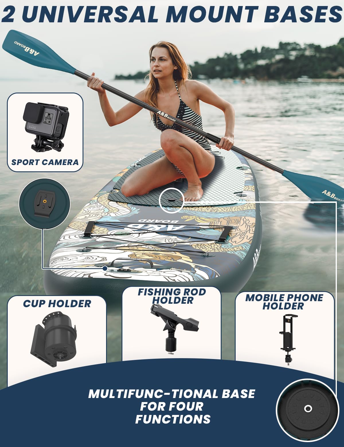 ABBOARD Inflatable Stand Up Paddle Board with Seat - 11 Ft Extra Wide Fishing Paddleboard with Sup Accessories for Beginner Adults Youth