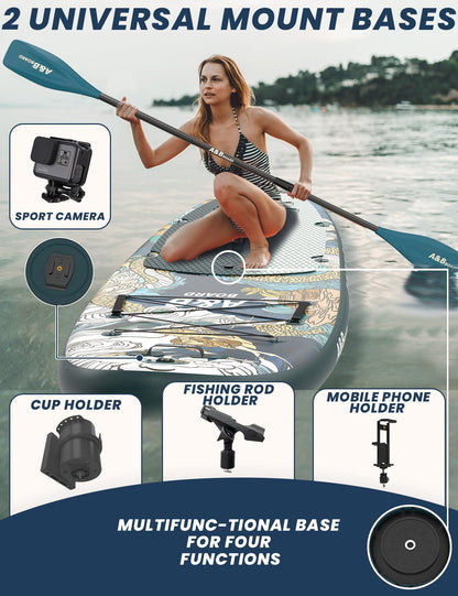 ABBOARD Inflatable Stand Up Paddle Board with Seat - 11 Ft Extra Wide Fishing Paddleboard with Sup Accessories for Beginner Adults Youth