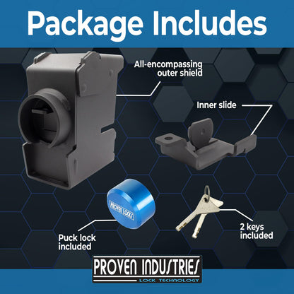 Proven Industries Trailer Lock, Model 2517-D1, Fits 2 5/16 in Demco Cast Trailer Couplers, 2 Keys Included, Heavy-Duty Security, Hardened Steel, Unique Key Design, Made in USA, Blue