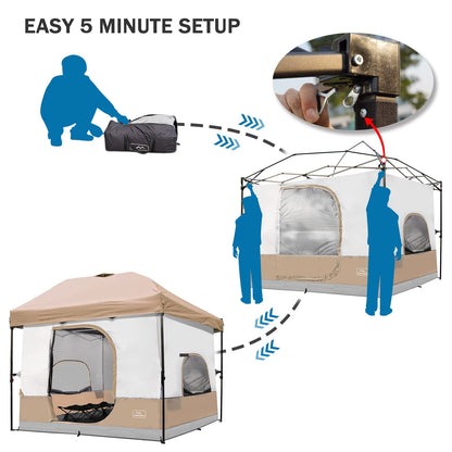 KAMPKEEPER Camping Inner Tent for Pop Up Canopy, Converts 10'x10' Straight Leg Canopy into Camping Tent–Fully Vented Roof(Top & Frame NOT Included) (Khaki, Classic)