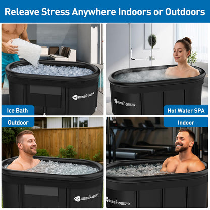 Yesker 110-Gallon Oval Ice Bath Tub with Storage Bag, Multi-Layered Portable Cold Plunge Tub with Cover, Drop-In Bathtub Foldable for Athletes, Home Gym, Outdoor Use