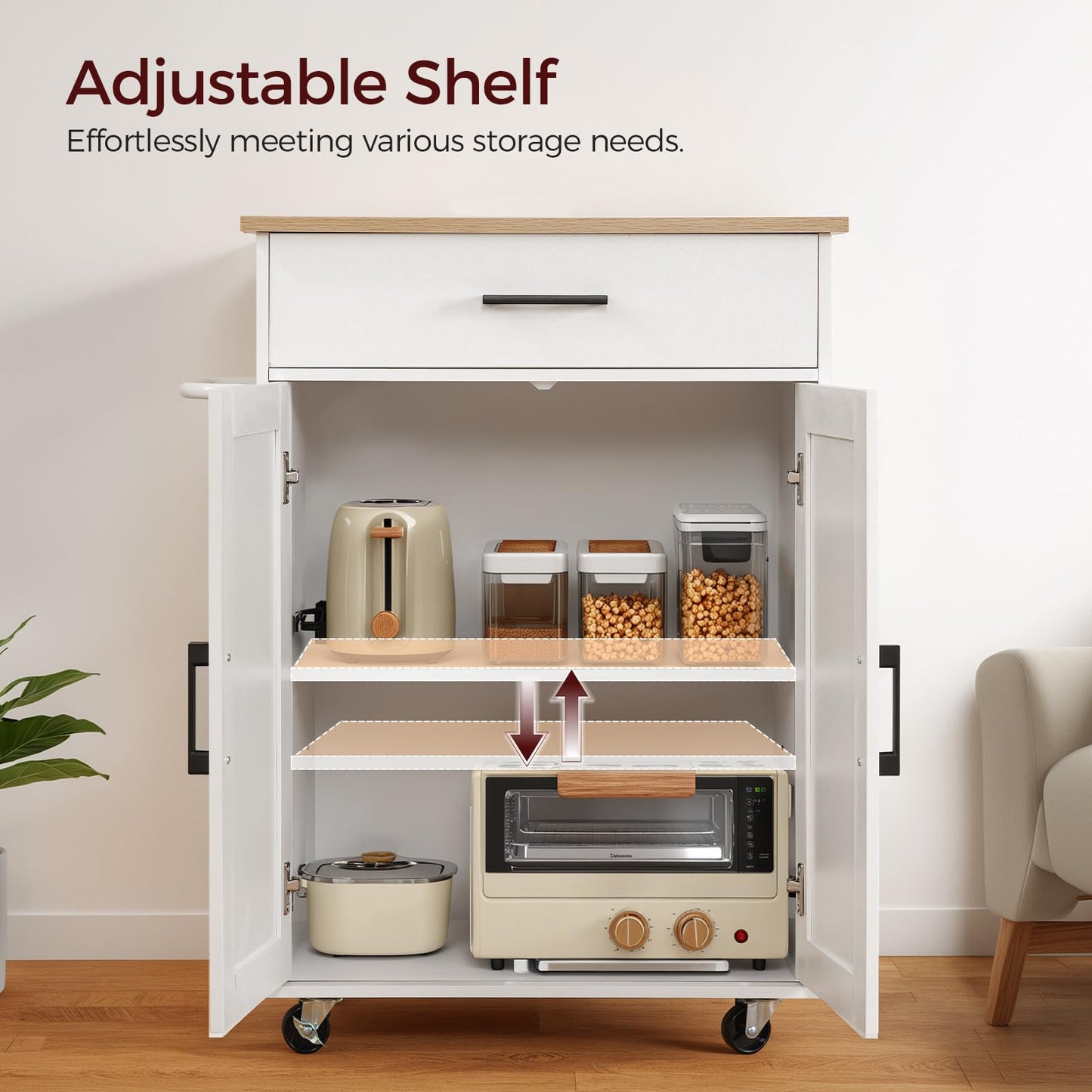 MAHANCRIS Kitchen Island on Wheels with Drop Leaf, Folding Countertop Kitchen Island Cart, Kitchen Island Table with Towel Rack, Drawer, for Kitchen, Dining Room, White and Natural KINW12501