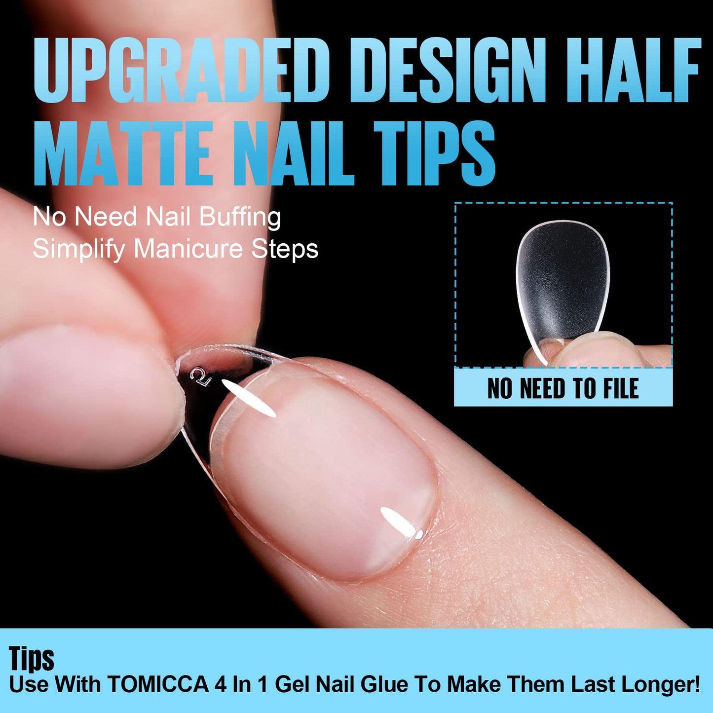 TOMICCA Short Nail Tips Extra Short Square Nail Tips, 192Pcs Fake Nails 12 Sizes Acrylic Clear Nails for Beginner and Professional DIY Gel Nails Salon