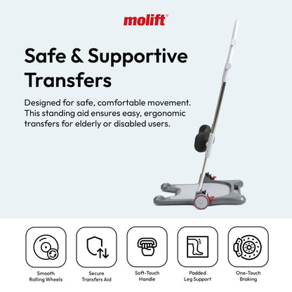 Molift Raiser Pro Sit to Stand Lift for Elderly - Portable Stand Assist, Mobility Aid for Seniors & Handicapped - Easy to Use and Ideal Transfer Aid Between Bed, Wheelchair, and Shower Chair