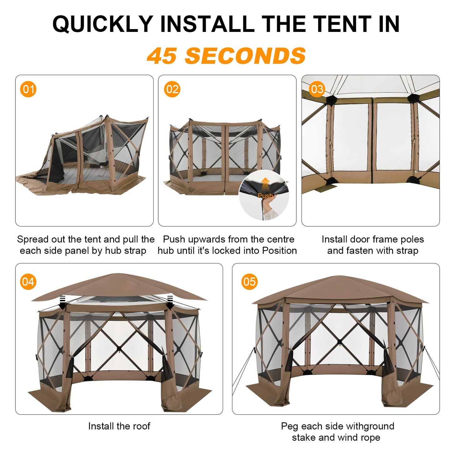 COBIZI 12x12 FT Pop Up Canopy Stargazing Tent, Gazebos On Clearance with Removable Roof, Screened in Gazebo, Screen Tents Portable carpas para Patio for Outdoor Camping,Backyard, Garden, Brown(Pro)