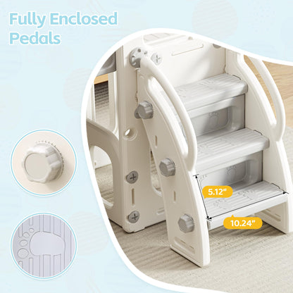 CuFun 6 in 1 Toddler Slide, Indoor Outdoor Playground for Kids 1-3, Baby Slide with Basketball Hoop, Storage, Climber and Telescope,Gray White