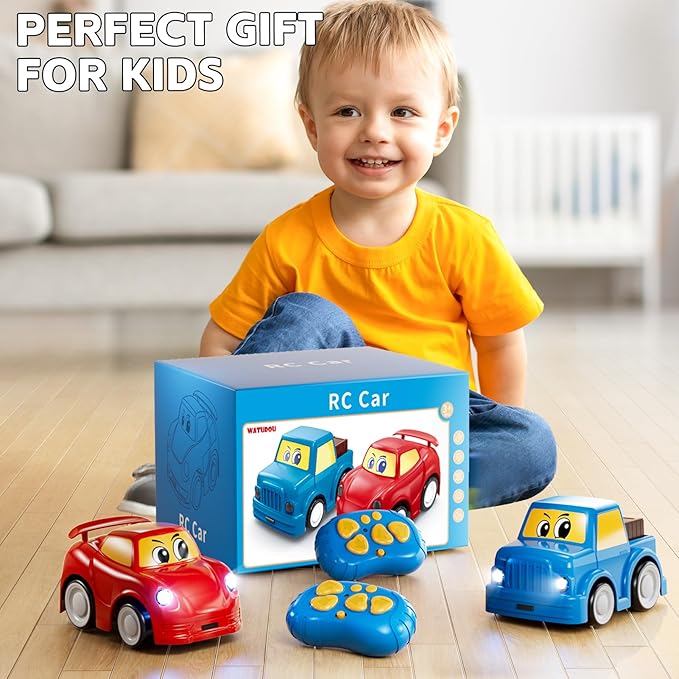 Remote Control Car for Toddlers 1-3 2-4 3-5 2 Pack Cartoon 2.4 GHz RC Cars for Kids Electric Hobby RC Car Toys Christmas Birthday Gifts Toys for Kids Boys Girls 2 3 4 5 6 Years Old