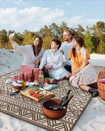 Outdoor Rug Carpet 8x10 ft, Flatweave Textured Outdoor Patio Rug Non Slip Indoor Outdoor Rugs with Rubber Particles Backing Boho Outdoor Area Rug for Patio Deck Front Porch Backyard Balcony, Brown